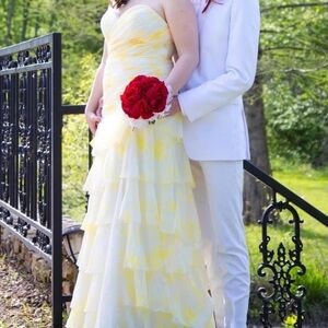 Yellow Strapless Ruffled Gown
